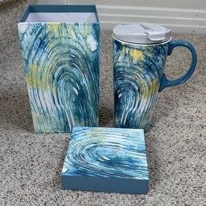 Blue and Yellow Swirl Travel Mug with Box